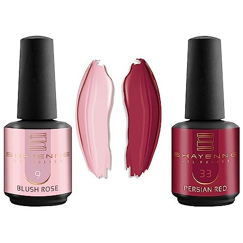 Shayenne Set van 2 uv-gelnagellak 9 Blush Rose Pink 15 ml + 33 Perzisch Rood Rood 15 ml UV LED-lamp kleurlak gellak nagellak nagellak nagellak Shellac (30 ml)