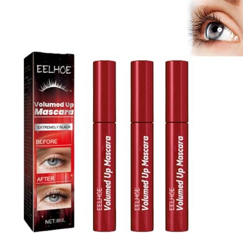 WOBBLO Volumineuze mascara, langdurige 4D make-up mascara, super lange mascara, intens zwarte mascara om wimpers dik en lang te houden (3Pcs)