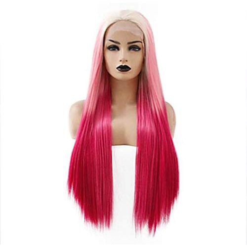 Wigs Pruiken van Synthetisch Kant Voor Rechte Taylor Stijl Middelste Kanten Voorpruik Roze + Rood Synthetisch Haar Dames Cosplay Hittebestendige Hot Sale Pruik,18 inches