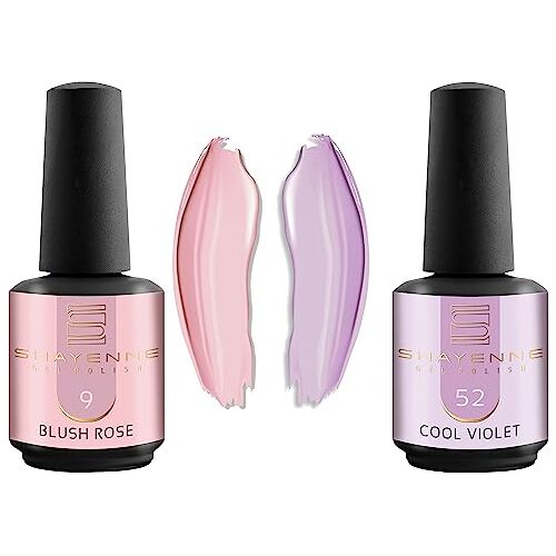 Shayenne Set van 2 uv-gelnagellak 9 Blush Rose Pink 15 ml + 52 Cool Violet Lila 15 ml UV LED lamp kleurlak gellak nagellak nagellak nagellak Shellac (30 ml)