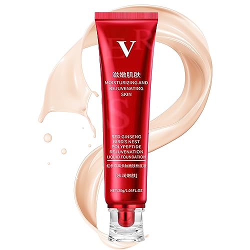 DOHV FV Foundation Waterproof Red Foundation FV Red Ginseng and Bird's Nest Peptide Skin Nourishing Foundation Red Ginseng Liquid Foundation 1 oz (Lvory)