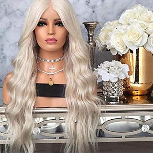 Wigs Synthetische Lace Front Pruiken, Body golvende middelste lace front pruik Dames hittebestendige synthetische gemakkelijk kammen blonde pruik,28 inches