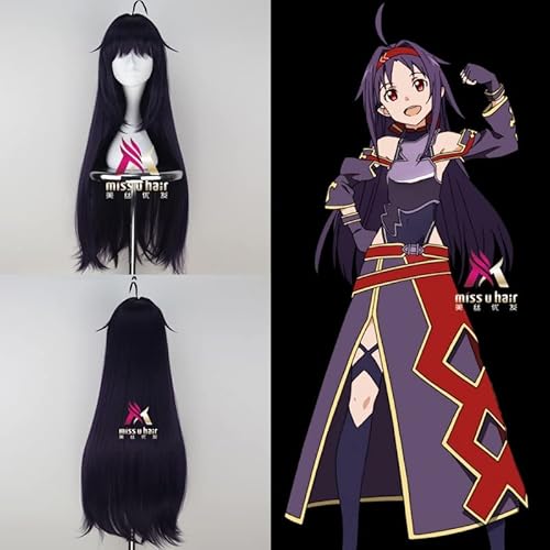 RONGYEDE -Sword Art Online Alicization Cosplay Konno Yuuki kunsthaar, 85 cm lang, glad, donkerpaars, voor volwassenen, rollenspellen