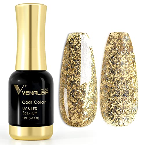 VENALISA Uv-gellak nagellak goud glitter kleuren, gel nagellak soak off nagels kleurgel kit gel nagellak voor nageldesign manicure 12 ml