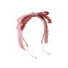 TO KU TOO YUO Zoete kanten strik haarband roze strik hoofdbanden dubbellaags strik geknoopte hoofdband hoofdbanden met lint strik voor vrouwen (roze strik)
