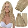 YoungSee Haarstrengen van echt haar, blond, Remy, vlecht, extensions van echt haar, blond, strengen om in te naaien, #16/22, haarlokken, blond, dubbele strengen, 45 cm, 100 gram, weave extensions