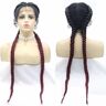 POWHA Long 36'' Braided Wig Black Red with 2 Twist Braids Braids Wig with Baby Hair for Black Women Wig