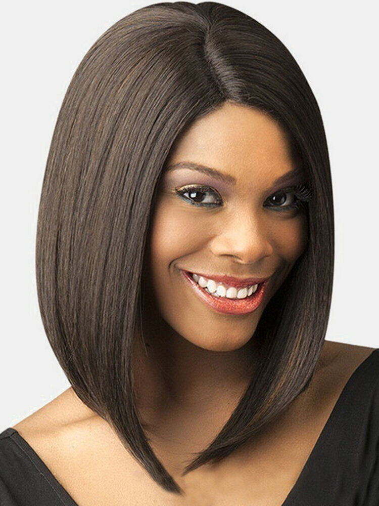 Newchic 5 Colors Medium-Length Straight Hair Fluffy Bob Middle Part Full Head Cover Wig