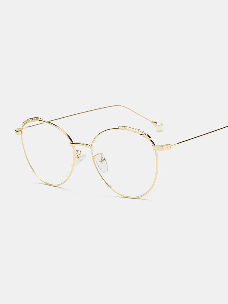 XLOONG Retro Literary Optical Glasses Feather Round Glasses Frame Pearl Legs Ladies Eyeglasses Eye Care