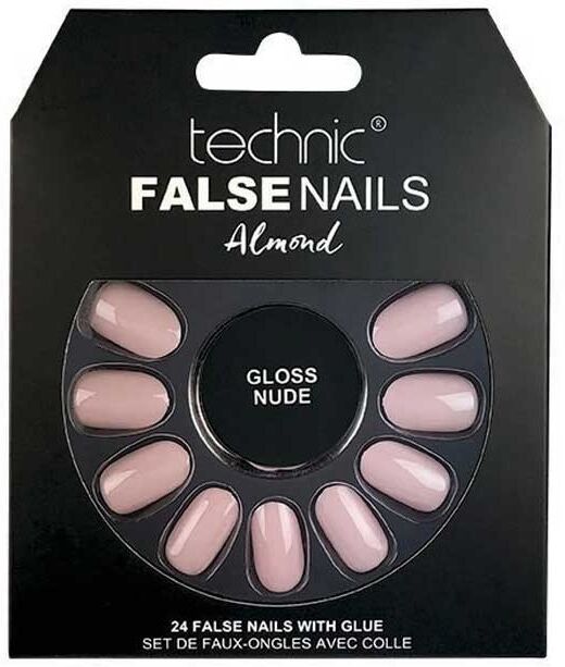 Technic False Nails Almond Gloss Nude 24 stk Kunstige negler