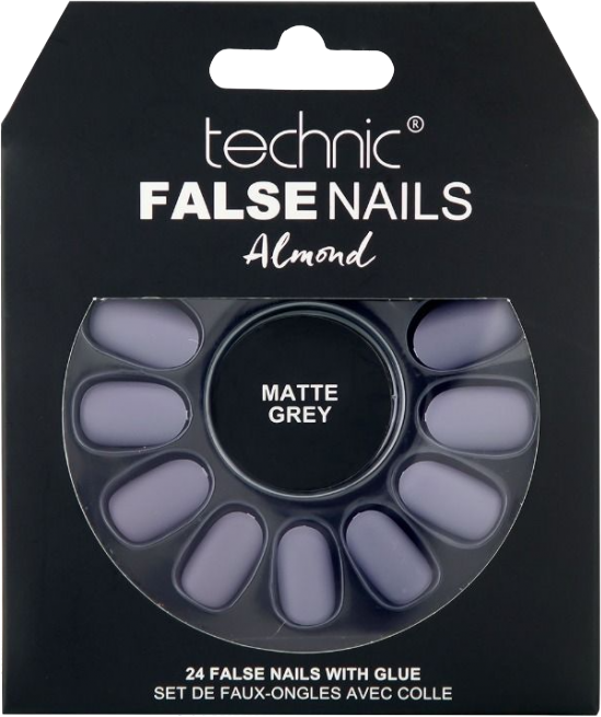 Technic False Nails Almond Matte Grey 24 stk Kunstige negler