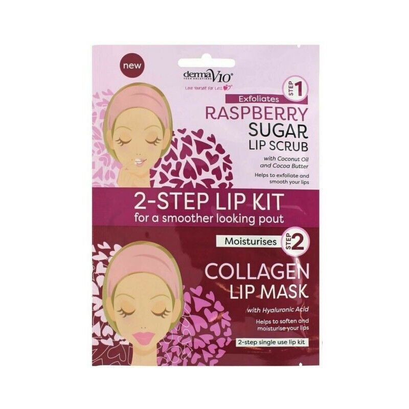 DermaV10 2-Step Lip Kit Scrub & Mask Raspberry 1 stk Leppepleie