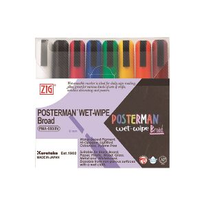 Blackboardpenna 6.0mm   ZIG Posterman PMA-550 Wet-Wipe   sorterade färger   8st