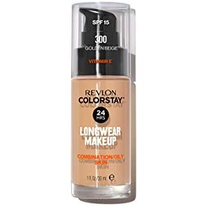 Revlon Colorstay Liquid Foundation Makeup for Combination/Oily Skin SPF 15, Longwear Medium-Full Coverage with Matte Finish, Golden Beige (300), 30 ml