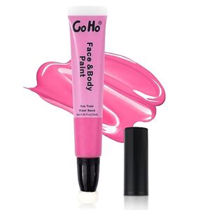 Go Ho Pink Face Paint Cream Water Based Washable Foundation(0.85oz),Pink Body Paint Wand with Cushion Applicator for Halloween Cosplay SFX Makeup