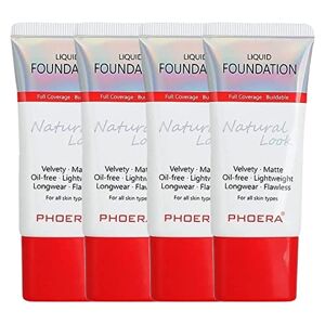 Glamza Phoera Foundation Full Coverage Makeup Set - 24hr Long Lasting Oil Control - Same Foundation Smarter Packaging - Inc x4 30ml Foundation & Silicone Blender Sponge (103 Warm Peach)