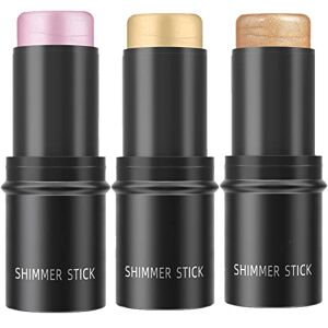 Fashion Base&#174; Face Waterproof Shimmer Highlighter Stick Bronzers Highlighter Powder Creamy Texture Silver Gold Light Face Makeup (One Set)