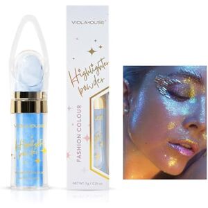 VIOLA HOUSE Highlighter Powder Stick, High Gloss Face Powder Stick,Shimmer Glitter Patting Powder for Festival Party Makeup Face, Hand, Body, Arms,Collarbones. 7g/0.25oz (Blue)