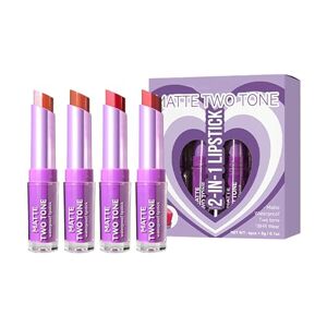 LDadgf Two-tone lipstick set, lip gloss, velvet pearlescent, long-lasting, moisturising and moisturising, not easy to fade lipstick, 4 affordable beauty products (A, A)
