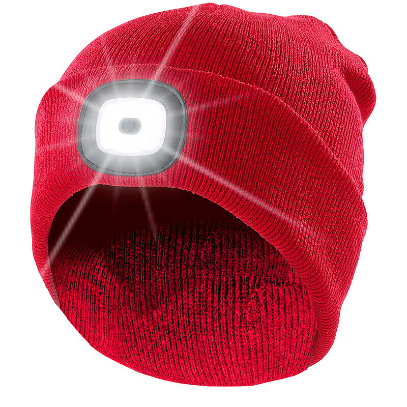 Lunartec Rote Strickmütze mit weißen (vorne) & roten (hinten) LEDs