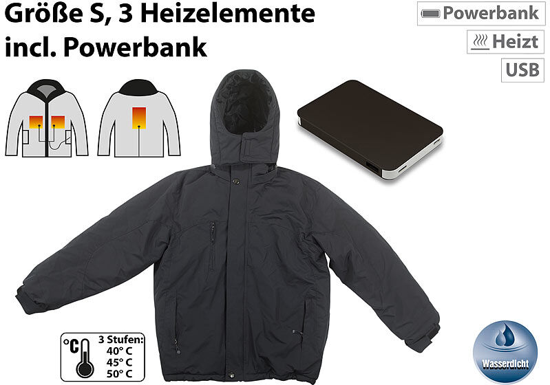 Pearl Beheizbare Outdoor-Jacke mit Powerbank (8.000 mAh), Größe S