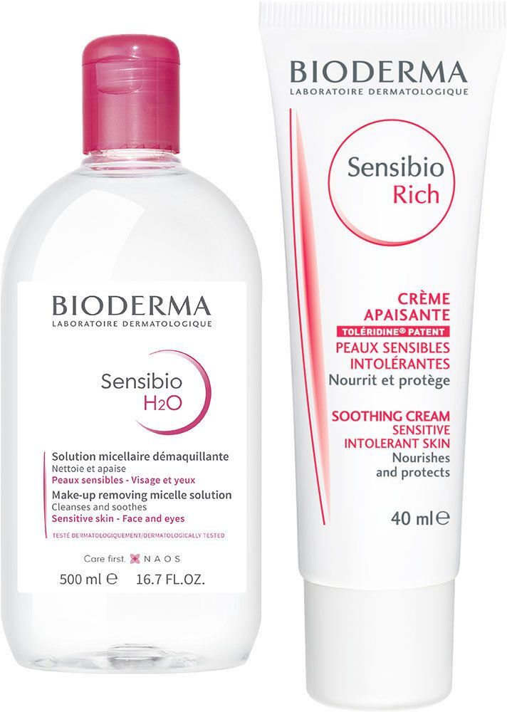 Bioderma Sensibio H2O 4-in-1 Mizellen-Reinigung 500 ml + Bioderma Sensibio Rich Beruhigende Creme 40 ml