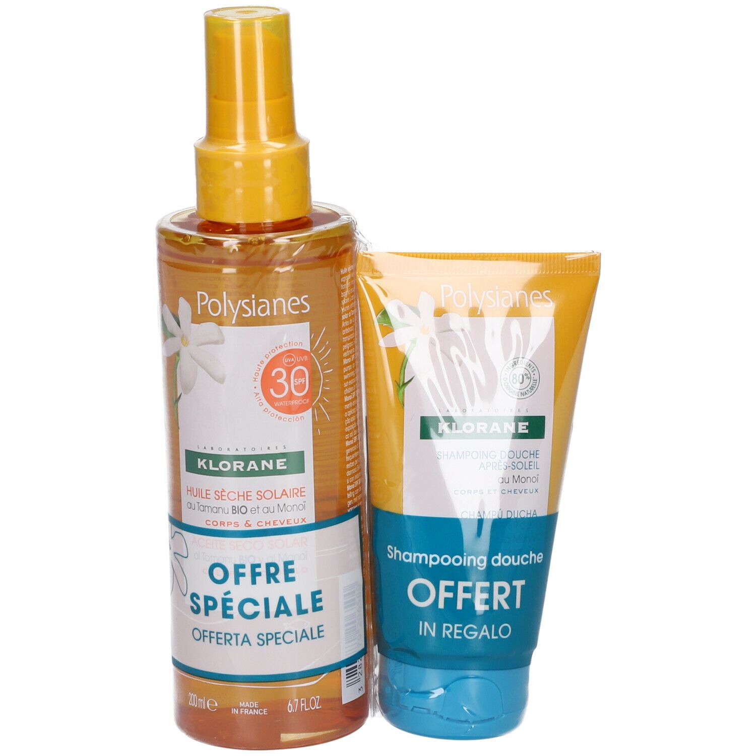 Klorane Sun Dry Oil Spf50 Körper/Haar + Monoï und Tamanu Organic After-Sun Shower Shampoo
