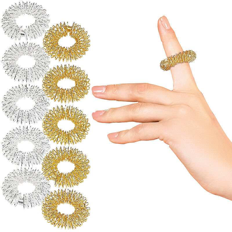 newgen medicals 10er-Set Akupressur-Ringe zur Fingermassage, gold- und silberfarben