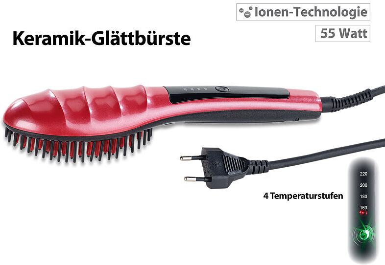 Sichler Beauty Elektrische Keramik-Glättbürste, Ionen-Technologie, 4 Temperaturstufen