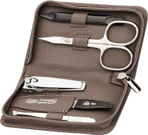 Erbe Collection fünfteiliges Manicure Set im Leder-Reißverschluss-Etu