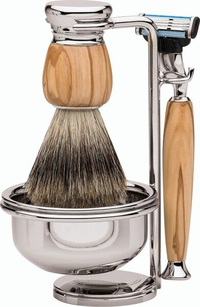 Erbe Shaving Shop Premium Design MILANO Dachshaar & Mach3 Olivenholz