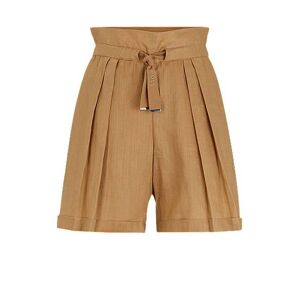 Boss Regular-fit paperbag shorts in ramie canvas