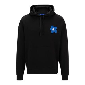 HUGO Cotton-terry regular-fit hoodie with flower artwork