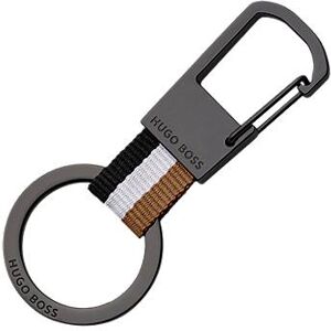 Boss Signature-stripe key ring with dark-chrome accents