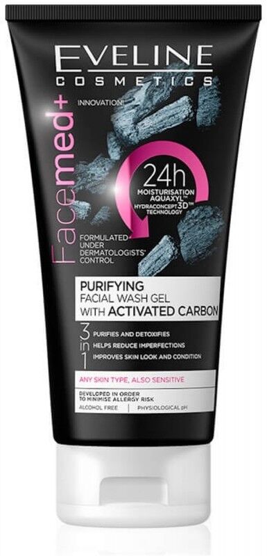 Eveline Facemed+ Purifying Activated Carbon Facial Wash Gel 150 ml Puhdistus geeli