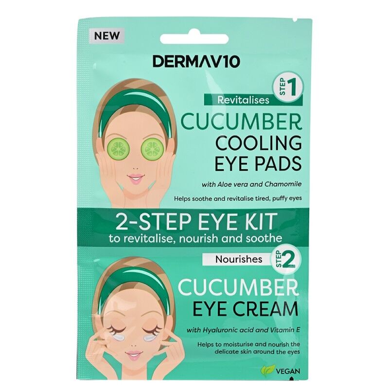 DermaV10 2 Step Eye Kit Cooling Eye Pads &amp; Eye Cream Cucumber 1 kpl Silm&auml;nymp&auml;rysvoide