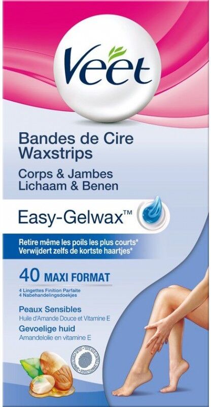 Veet Easy-Gel Wax Strips Sensitive Skin Legs -vahaliuskat 40 kpl Ihokarvanpoistoaineet