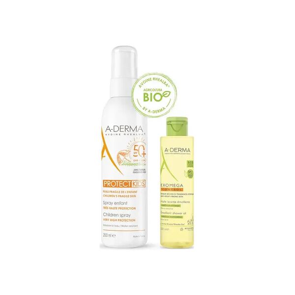 aderma (pierre fabre it.spa) a-derma protect kids spray bambino spf50+ 200ml + exomega control olio lavante 100ml