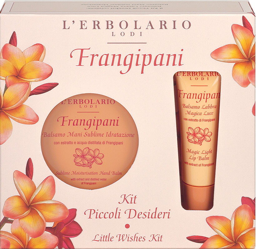 l'erbolario Frangipani kit piccoli desideri 1 balsamo labbra magica luce 10 ml + 1 balsamo mani 40 ml edizione limitata