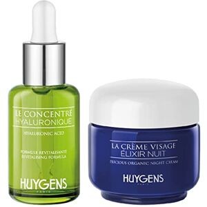 HUYGENS Duo 's ochtends & 's avonds – biologisch gecertificeerd – hyaluronconcentraat 30 ml + gezichtscrème Elixir nacht 50 ml – routine – 100% natuurlijk – veganistisch – gemaakt in Frankrijk.