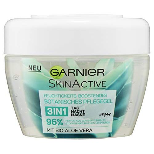 Garnier Botanische verzorgende vochtverzorgende gel 3-in-1 dag-, nachtverzorging en masker met biologische aloë vera, hydrateert intensief, verpakking van 2 (2 x 150 ml)