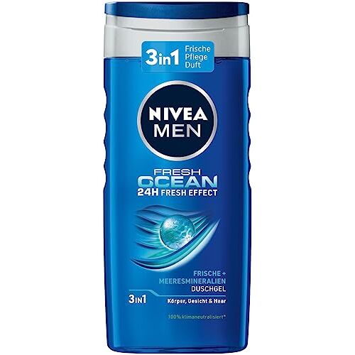 Nivea Men Fresh Ocean Douchegel (250 ml), revitaliserende douchegel met oceaanfrisse geur, mannendouchegel met zeemineralen voor lichaam, gezicht en haar