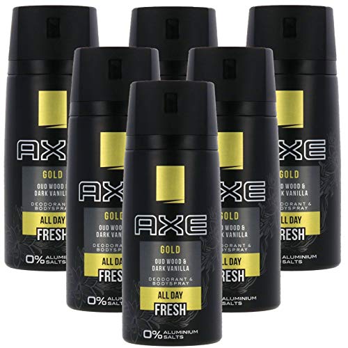 6x Axe Gold deodorant bodyspray voor hem deodorantspray, 150 ml, 48 uur, fris voor mannen