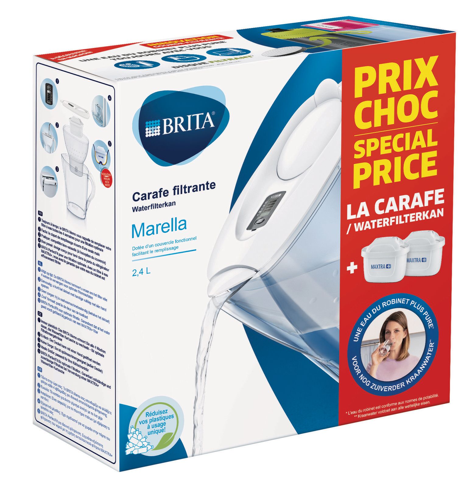 Brita Waterfilterbundel Marella Cool White + 2 MAXTRA+ Filterpatronen