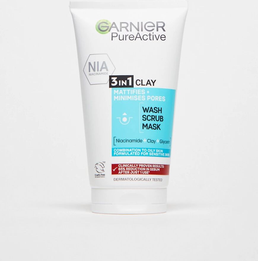 Garnier Pure Active 3in1 Clay Wash Scrub Mask Oily Skin 50ml-No colour  No colour