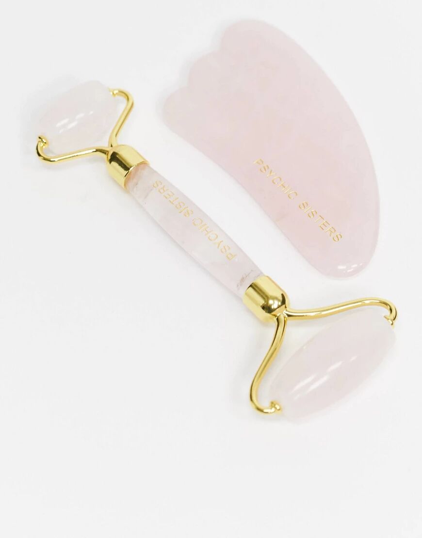 Psychic Sisters rose quartz face roller and gua sha set-No colour  No colour