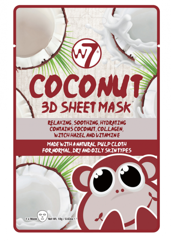 W7 3D Sheet Face Mask Coconut 1 stk Ansiktsmaske