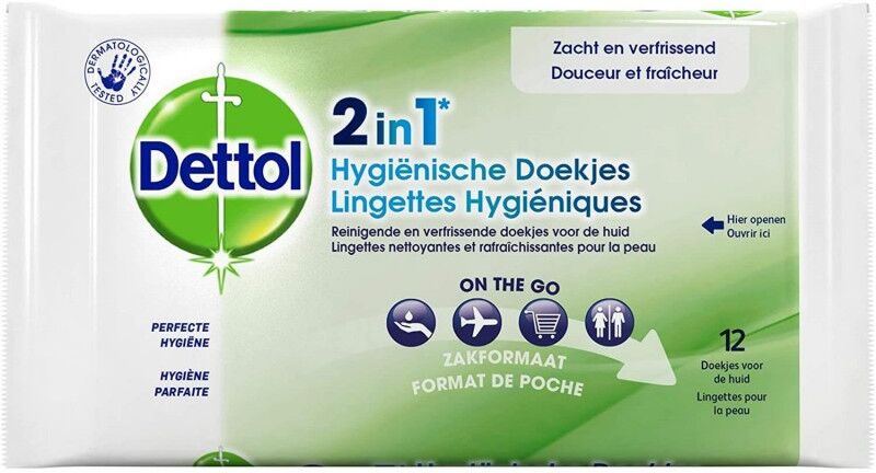 Dettol 2in1 Hygienic Wipes 12 stk Våtservietter