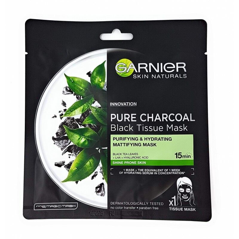 Garnier Pure Charcoal Black Tea Black Tissue Face Mask 1 stk Ansiktsmaske