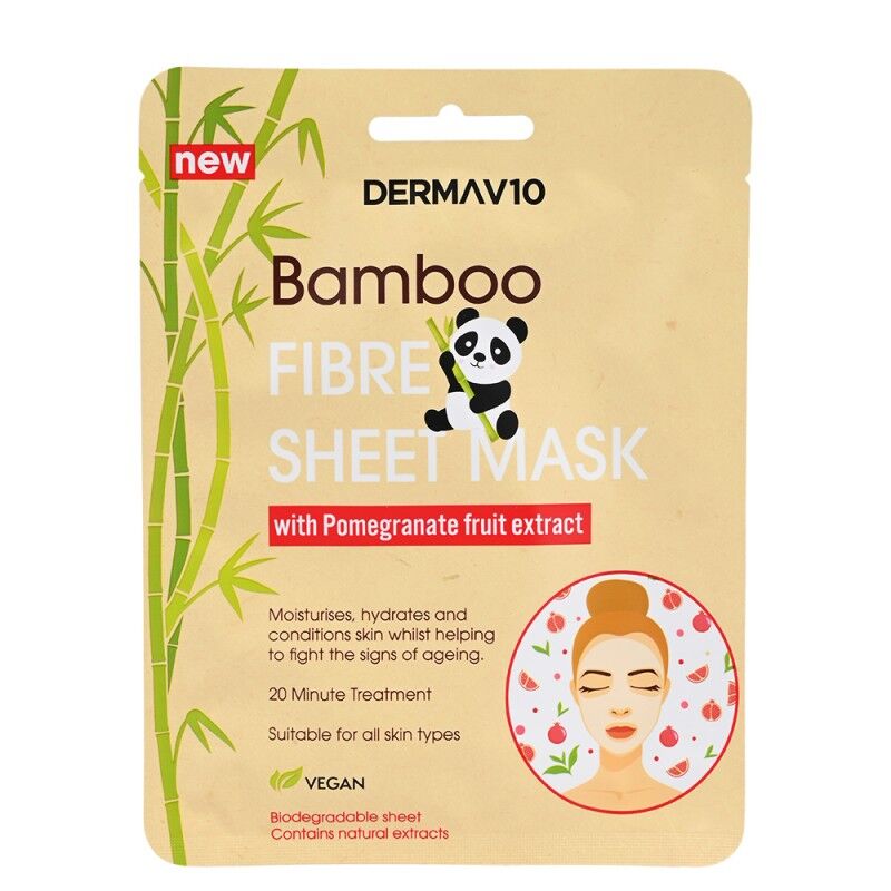 DermaV10 Bamboo Fibre Pomegranate Sheet Mask 1 stk Ansiktsmaske